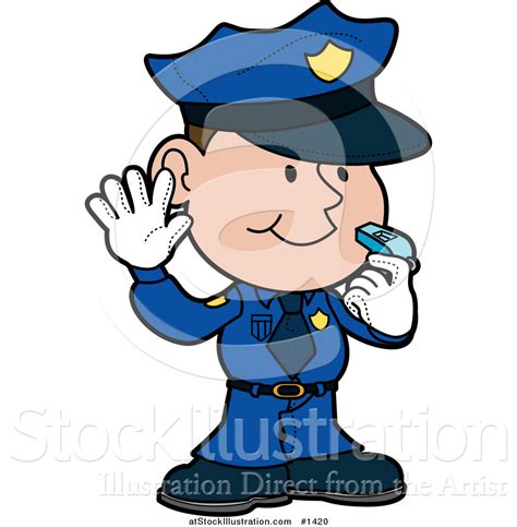 Vector Illustration Of A Friendly Male Police Officer In A Blue Uniform