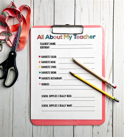 All About My Teacher Printable For Ts Thirty Handmade Days