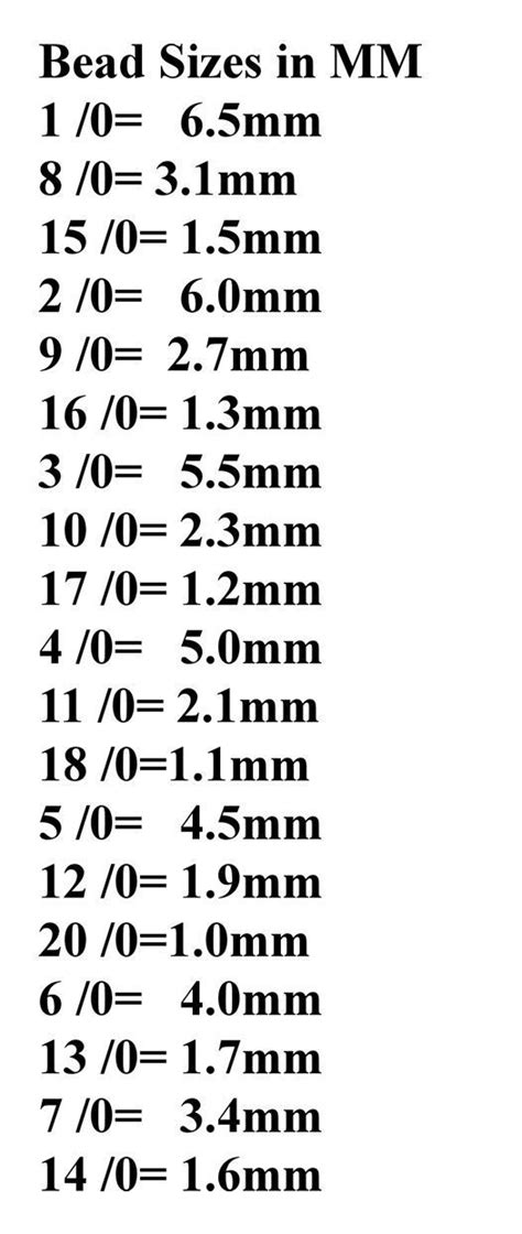 Shows The Seed Bead Sizes With Conversion To Mm I Realize There Are