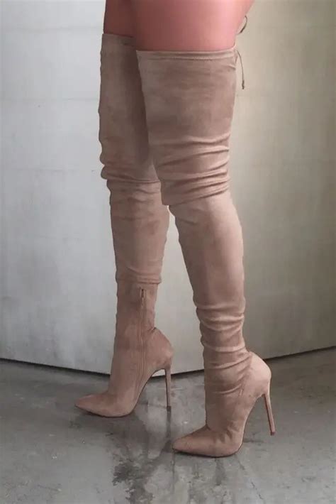 sexy stretch fabric thigh high boots pointed toe over the knee high heel boots woman long boots