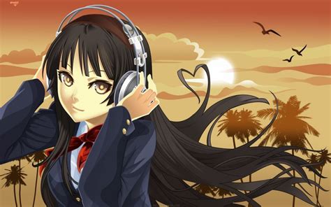 Cute Girl With Headphones Anime Music Cartoon Listening To Music
