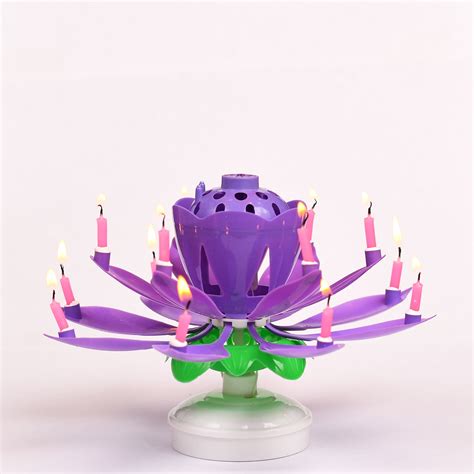 Purple Flower Musical Birthday Candles Lotus Flower Spinning Candles