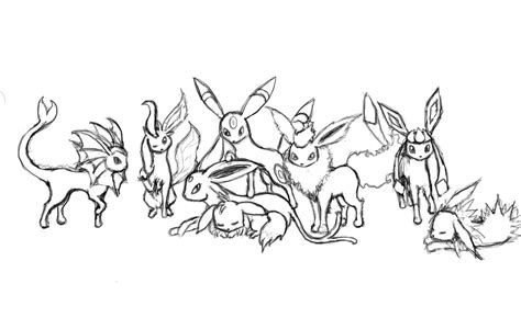 Eevee Evolutions Uncolored By Krystaltrinity On Deviantart