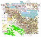 Palo Alto Mountain View California US Map Vector Exact City Plan Low ...