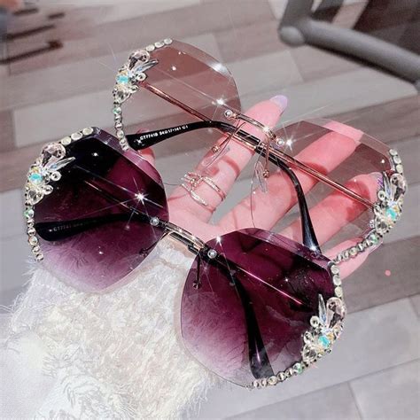 2022 luxury brand design vintage rimless rhinestone sunglasses etsy in 2023 rhinestone