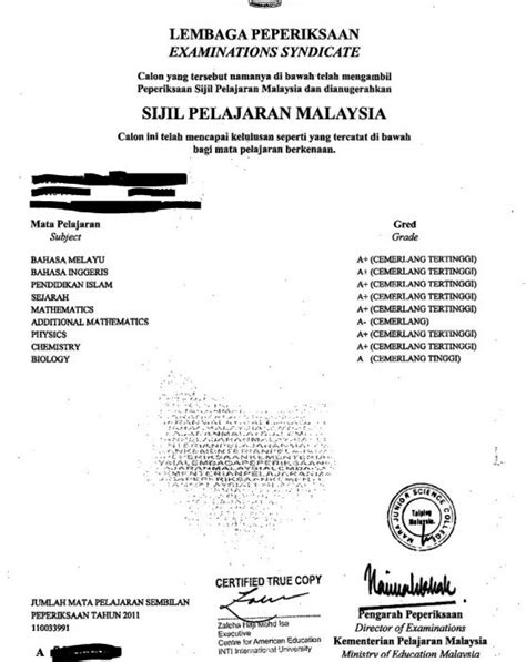 Example of a sijil pelajaran malaysia (spm) sample transcript. Sijil PelaJaran Malaysia (SPM) Sample Transcript ...