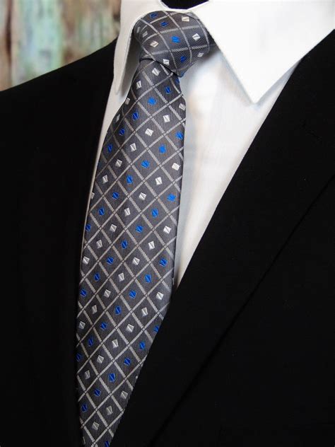 Silk Ties For Men Mens Gray Geometric Necktie