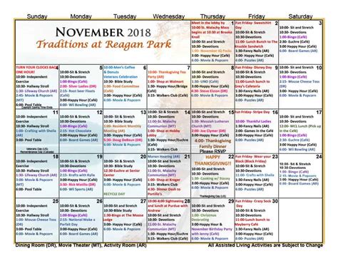 November Assisted Living Activities Traditions At Reagan Park