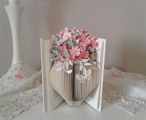 Book Bouquet, Altered Book, Book Sculpture, Book Page Flowers, Origami Bouquet, Book Theme Gift 