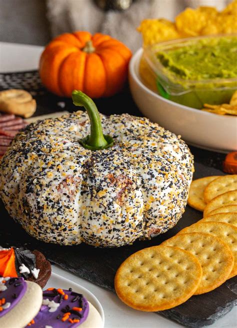 Pumpkin Shaped Everything Bagel Cheese Ball Away From The Box