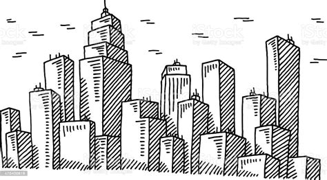 Future city drawing illustrations & vectors. Big City Skyline Drawing Stock Illustration - Download Image Now - iStock