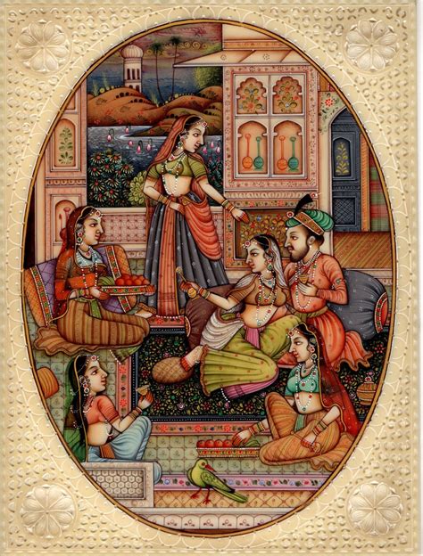 Mogul Indian Miniature Painting Handmade Watercolor Mughal Empire Harem