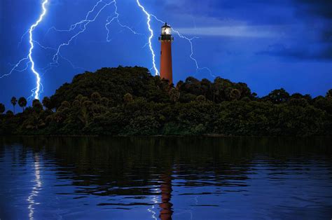 Night Lightning Over Jupiter Lighthouse In Florida Justin Kelefas