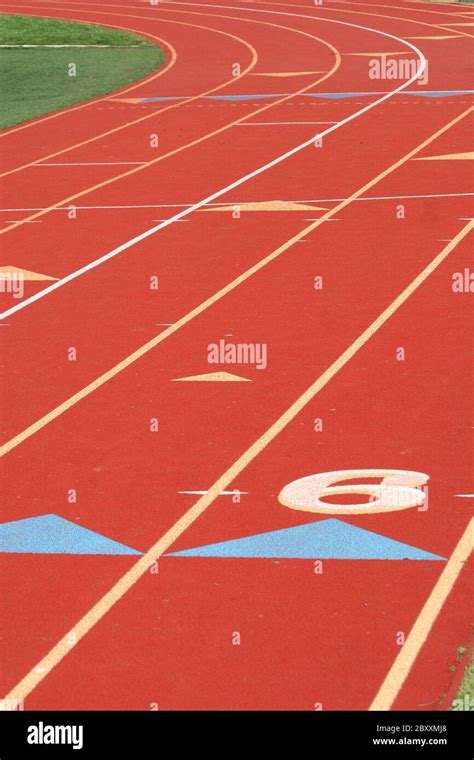 Red Running Track Lanes Stock Photo Alamy