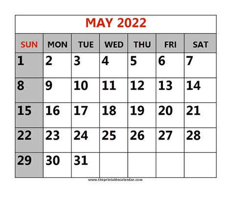 May 2022 Printable Calendars