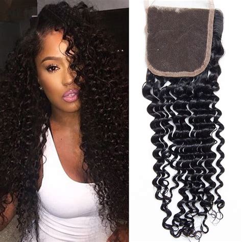 Grade 7a Brazilian Virgin Hair Deep Curly Lace Closure 100 Human Hair Weave Brazilian Deep Wave