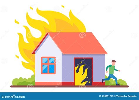 A Man Runs From A Burning House Evacuation Due To Fire Stock Vector