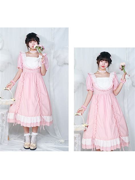 Square Neckline Short Puff Sleeves Sweet Lolita Dress Op