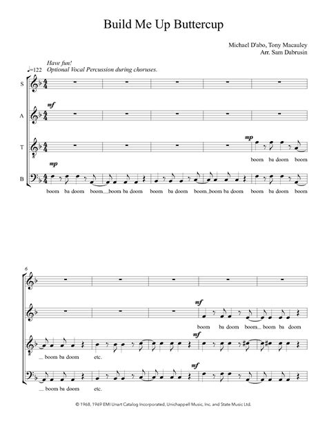 Build Me Up Buttercup Sheet Music The Foundations Satb Choir