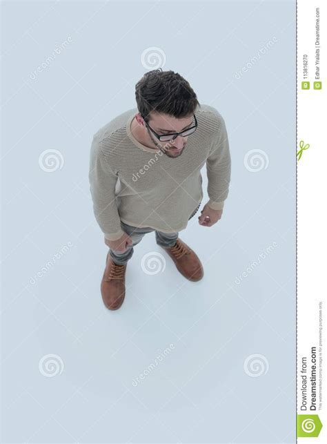 View From Above Serious Young Man Looking Forward Stock Photo Image