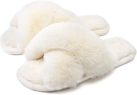 Womens Cross Band Slippers Cozy Furry Fuzzy House Slippers