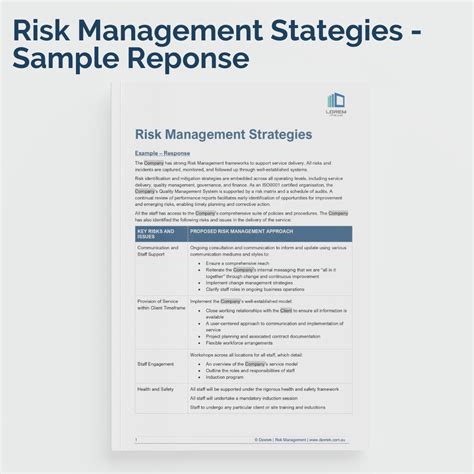 Risk Management Strategies Template Sample Response Dawtek