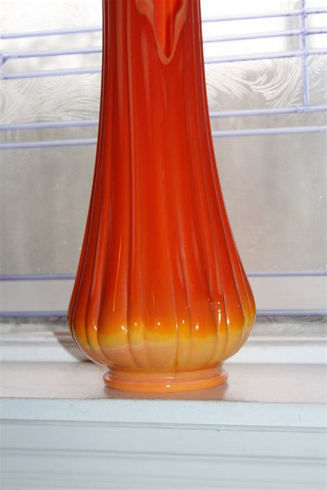 Large Orange Glass Vase 20 75 Vintage Mid Century Modern Swung Glass
