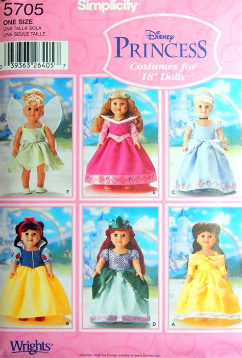 18 Inch Doll Disney Princess Costumes Simplicity 5705 Uncut Sewing