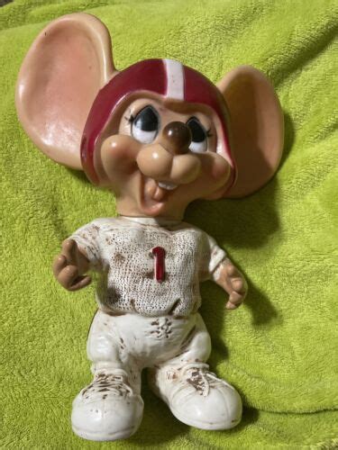 Vintage Topo Gigio Doll Plastic Mouse Football Player Bank 1 Red Helmet