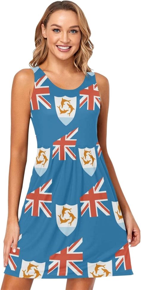 Vnurnrn Anguilla Flag Womens Casual Sleeveless Short Dress At Amazon