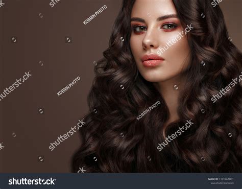 Beautiful Brunette Model Curls Classic Makeup Stock Photo 1101461801