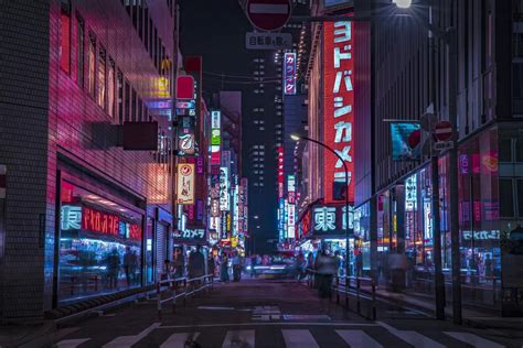 Neon Tokyo Poster Lofi Decor Neon Building Street Lights Night Downtown
