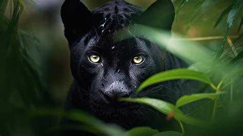 Black Panther Animal Stare Look Green Blur Background 4k Hd Black