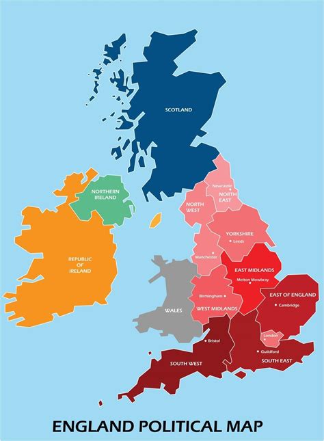England Political Map Divide By State Colorful Outline Simplicity Style