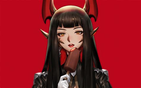Anime Demon Girl With Black Hair And Red Eyes