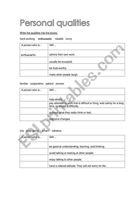 Personal Qualities Esl Worksheet By Fabi835