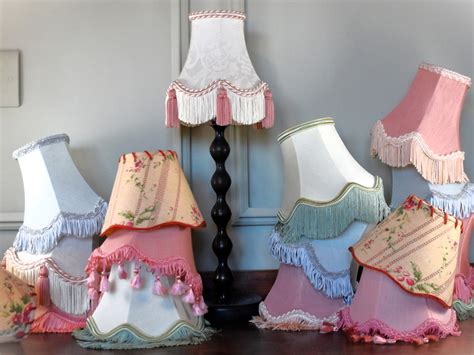 Vintage Fabric Lamp Shade With Tassels Small Mid Century Ivory Pink
