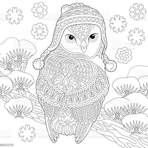 Coloring Page Of Winter Owl Stock Illustration Download