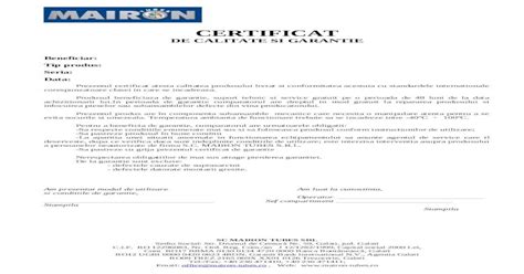 Certificat De Garantie Model Doc Document