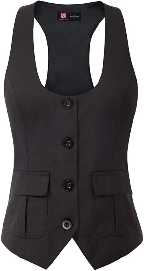 Kancy Kole Women Waistcoat Button Vintage Vest Regular Fitted Fashion Dressy Suit With Pockets S