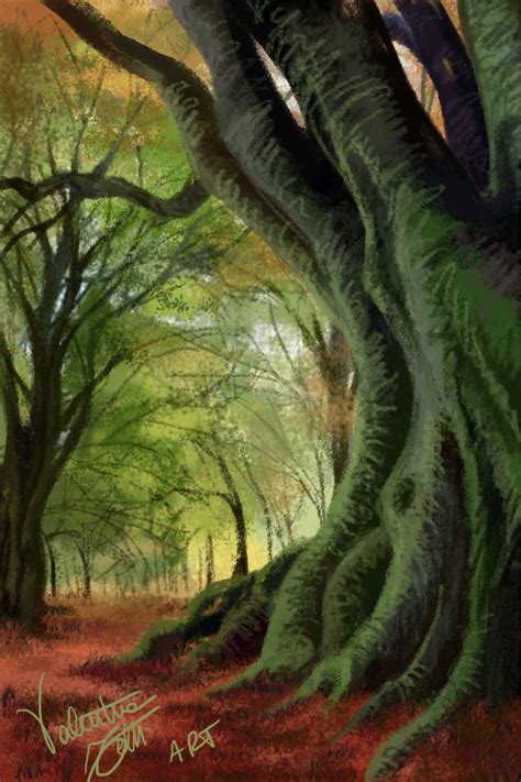 Digital Paint Nature Forest Background Tree Paint Art Digital