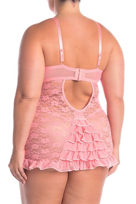 Jessica Simpson Ruffled Lace 2 Piece Babydoll Set Plus Size In Pink