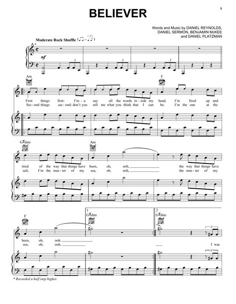 Download and print in pdf or midi free sheet music for believer by imagine dragons arranged by joshua hall for piano (solo). Imagine Dragons Believer Piano, Vocal & Guitar (Right-Hand Melody) Pop | Фортепианная музыка ...