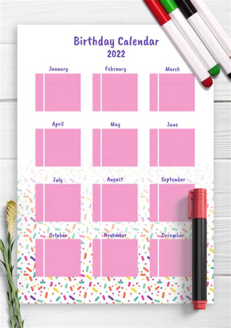 Download Printable Pink Monthly Birthday Calendar Pdf