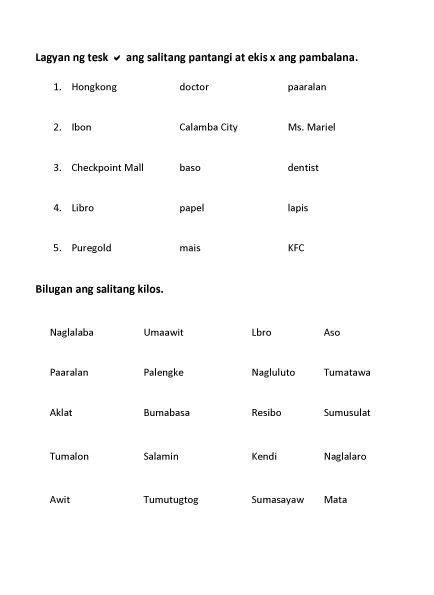 Filipino Worksheet 1 Worksheets For Grade 3 Filipino Words Teaching