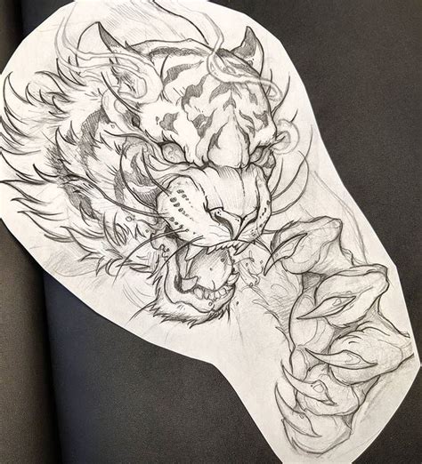 Here The Tiger Sketch For Rafas Piece Red9inetattoocompany Tiger