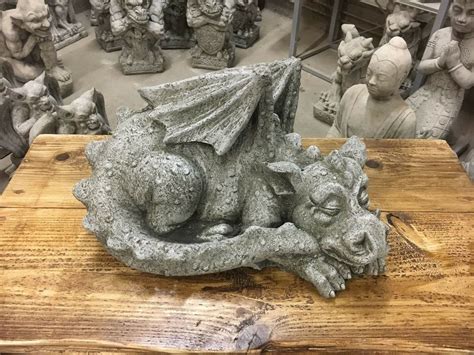 Sleeping Dragon Sculpture Cute Dragon With Wings Stone Etsy