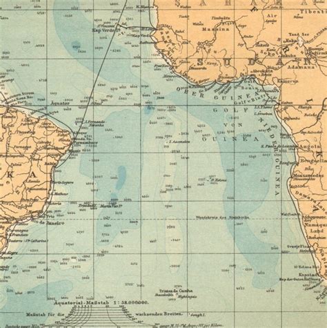 1894 Original Antique Map Of Atlantic Ocean Etsy