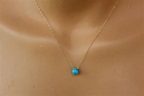 Tiny Turquoise Necklace December Birthstone Floating