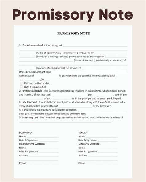 Promissory Note Form Template Editable MS WORD File Instant Download Etsy